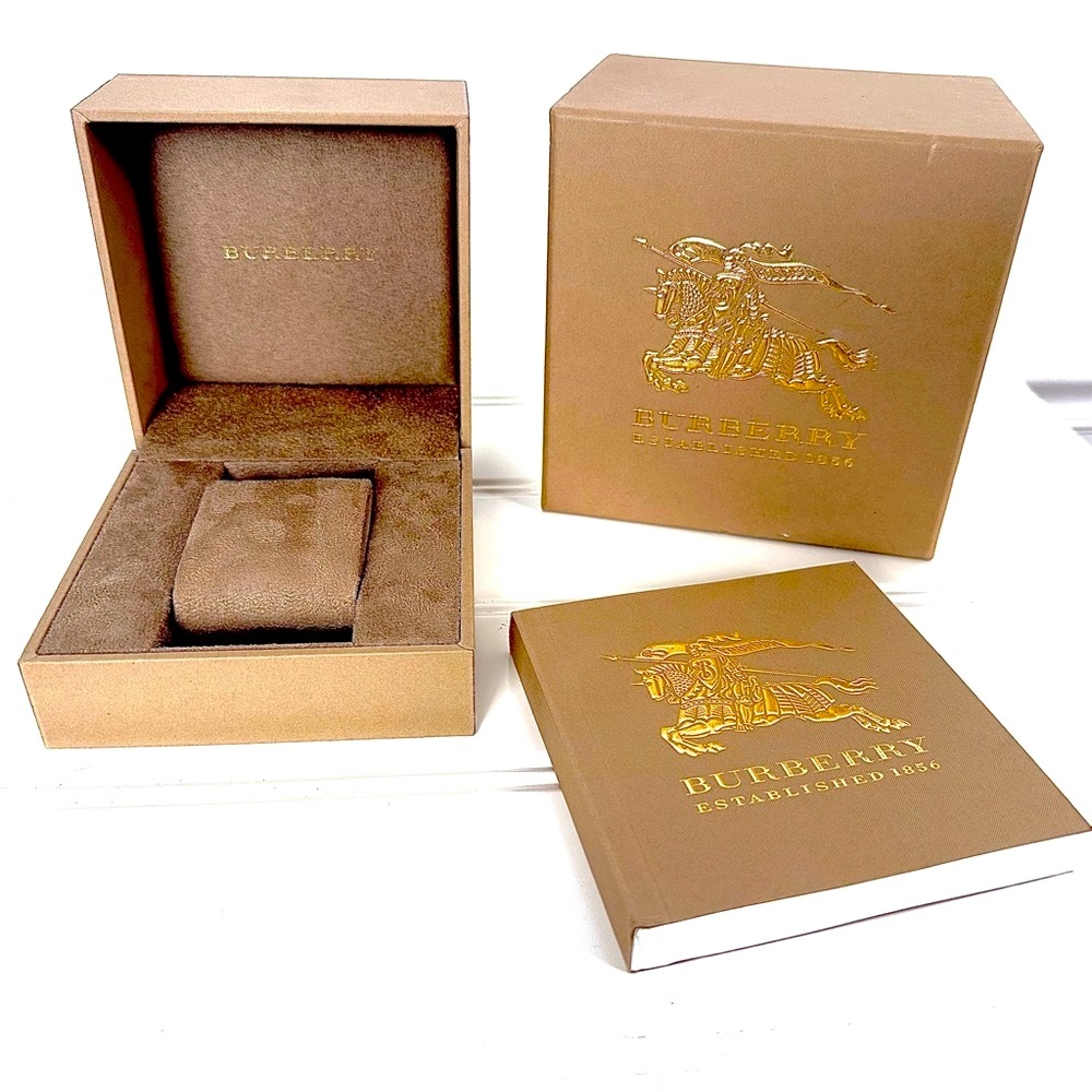 Burberry Brown Gift Box Plus Watch Box Suede Lined Both Tan Golden logo - Picture 2 of 8